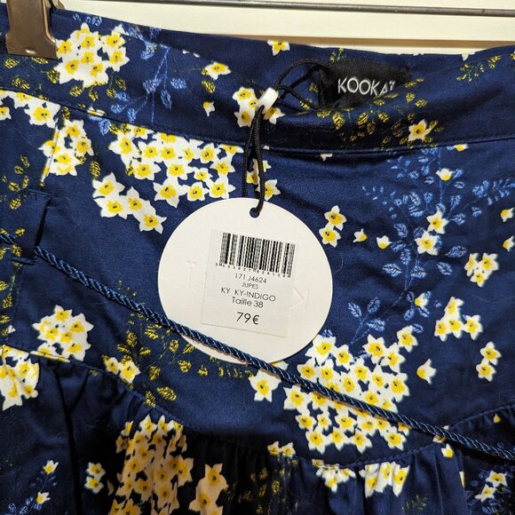 NWT - Kookai indigo floral skirt with belt sz 38EU/8US - Picture 5 of 10
